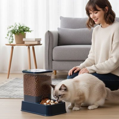 distributeur-de-croquettes-pour-chat_heureuse maitresse