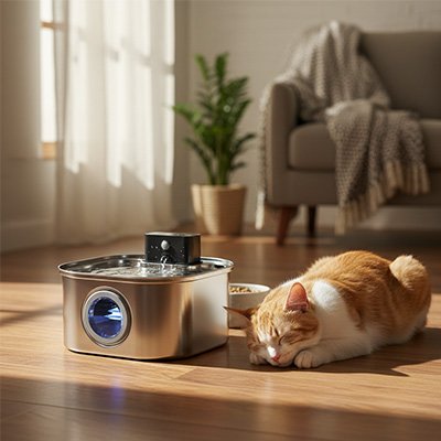 Fontaine Ă eau pour chat sur batterie - silencieuse