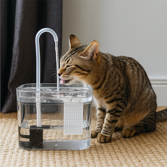fontaine chat transparente tigre qui boit