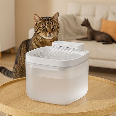 fontaine eau chat blanche chat dans le salon