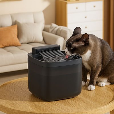 fontaine eau chat qui boit