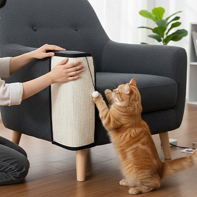 tapis-griffoir-chat avec son maitre