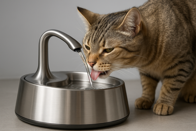 fontaine chat de couleur metallique