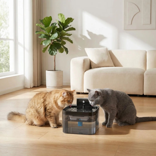 Fontaine chat sans fil deux chat qui boivent