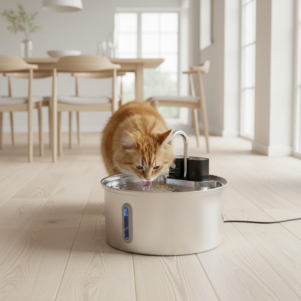 Fontaine_eau_sans_electricite_pour_chat Chat salle à manger
