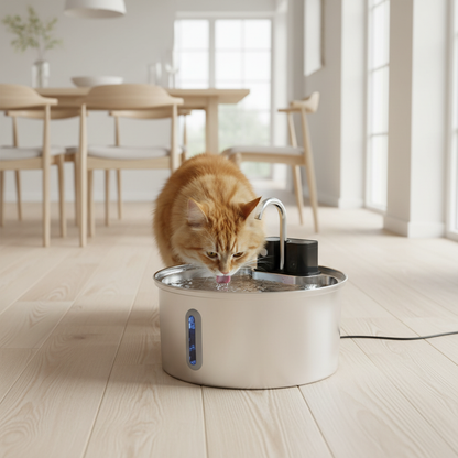 Fontaine_eau_sans_electricite_pour_chat Chat salle à manger