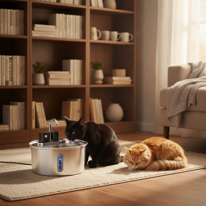 Fontaine_eau_sans_electricite_pour_chat Deux chats coin lecture