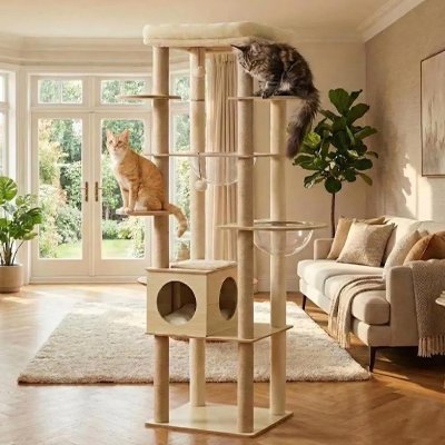 arbre a chat en bois - dans le salon 