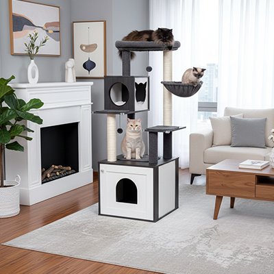 Arbre a chat en bois hamac