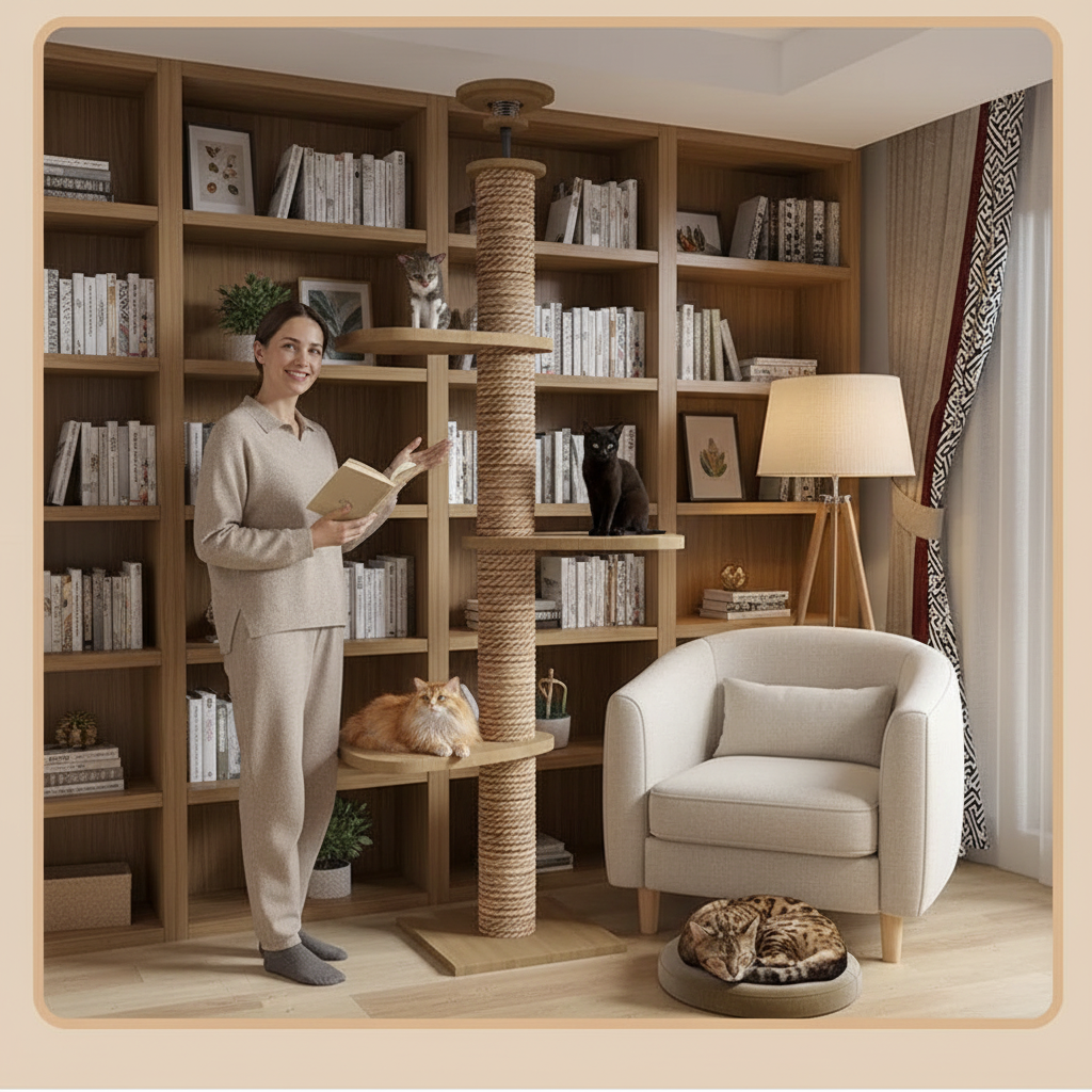 Arbre à chat dans le coin lecture