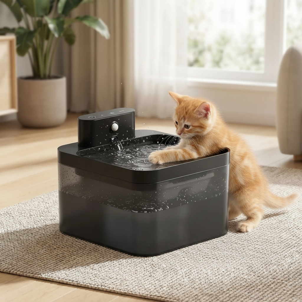 Fontaine chat sans fil Chaton jouant avec l'eau