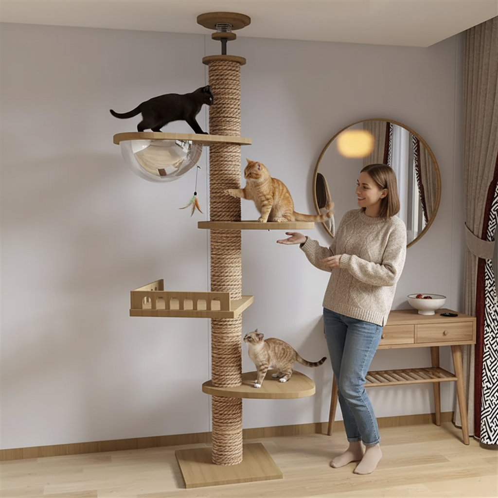 Chats jouant sur l'arbre dans l'entrée