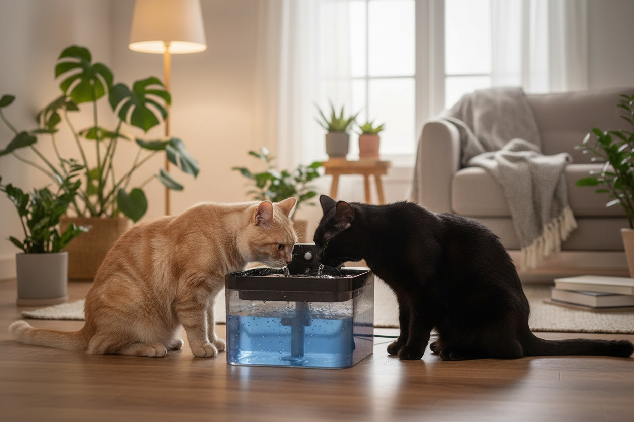Fontaine chat sans fil Deux chats - design exact