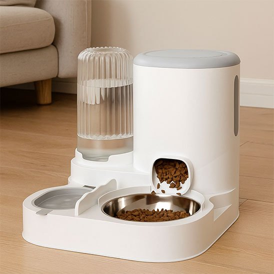 Distributeur de croquettes pour chat​ blanc