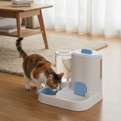 distributeur-de-croquettes-pour-chat_isabel bleu et blanc
