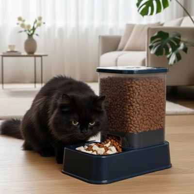 distributeur-de-croquettes-pour-chat mange 
