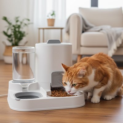distributeur-de-croquettes-pour-chat_roux gris et blanc