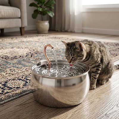 fontaine a eau Chat - en action