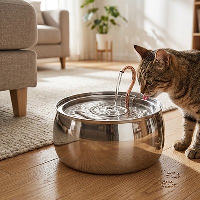 fontaine a eau Chat  - le chat est curieux