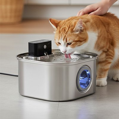 Fontaine à eau pour chat sur batterie - hublot