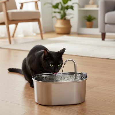Fontaine chat acier - chat noir