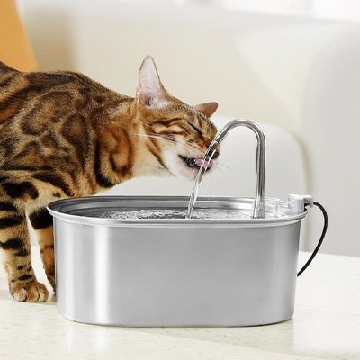 Fontaine chat acier - tigre qui boit