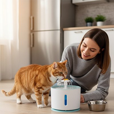 Fontaine chat bleue