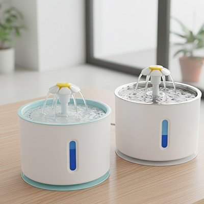 Fontaine chat deux modeles bleue et inox