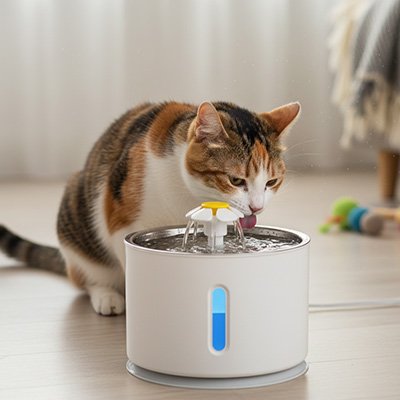 Fontaine chat en action 