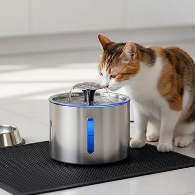 Fontaine chat inox - chat isabelle