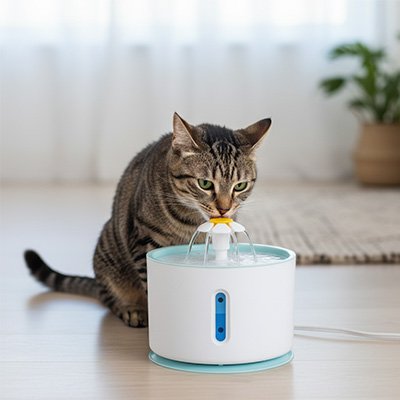 Fontaine chat qui boit