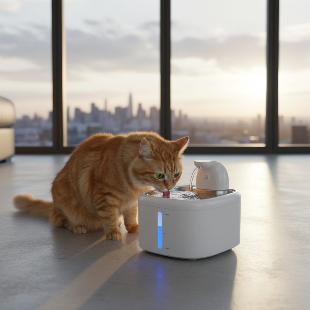 fontaine a eau pour chat  sans electricite - fenetre