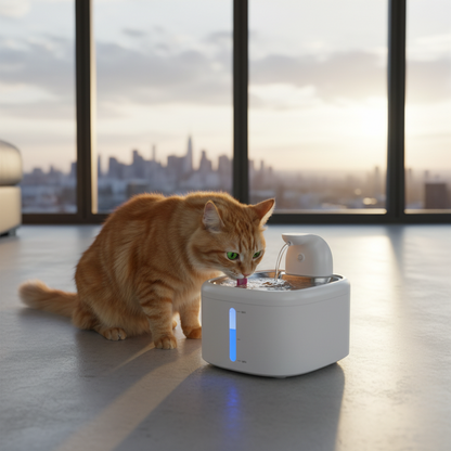 fontaine a eau pour chat  sans electricite - fenetre