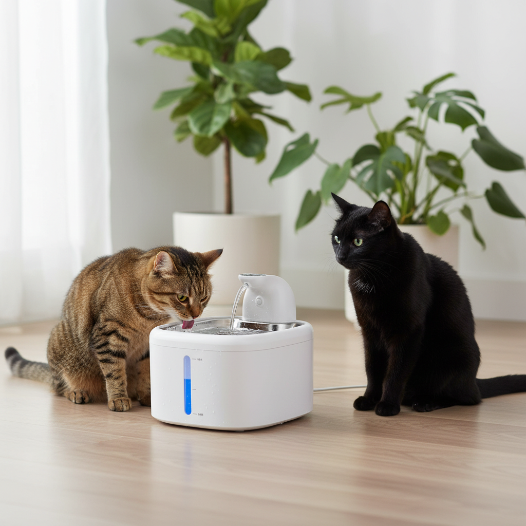 fontaine_a_eau_pour_chat_sans_electricite deux-chats-bureau