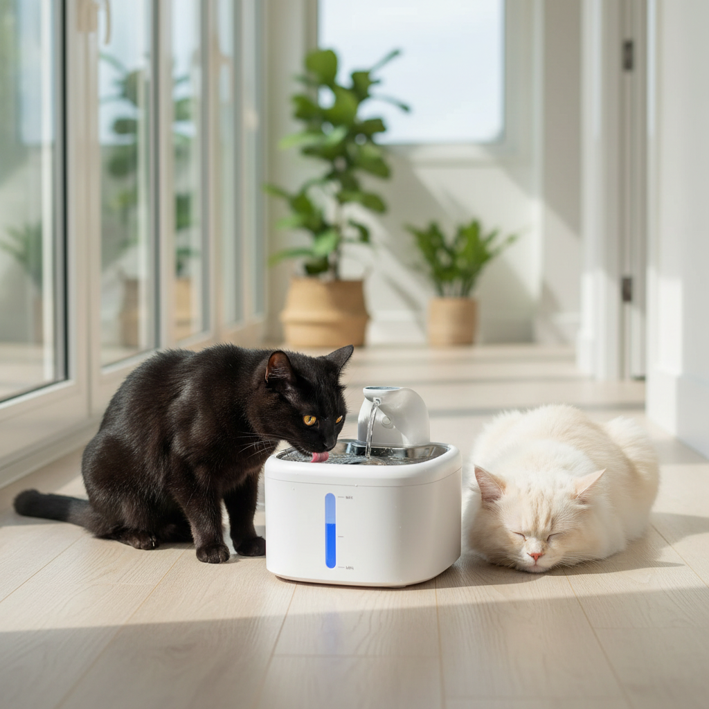 fontaine_a_eau_pour_chat_sans_electricite deux-chats-couloir