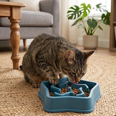 Gamelle anti glouton chat bleue