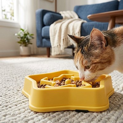 Gamelle anti glouton chat jaune