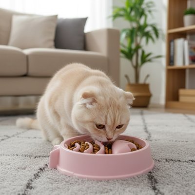 Gamelle anti glouton chat - rose