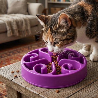 Gamelle anti glouton chat violette