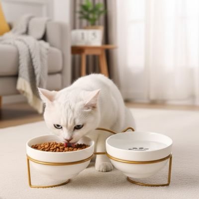 Gamelle chat surélevée - blanche