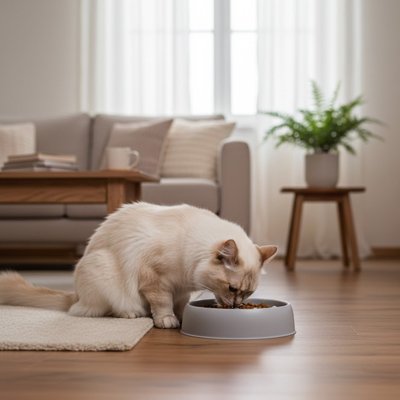 Gamelle labyrinthe chat - chat blanc qui mange dans sa gamelle labyrinthe grise 