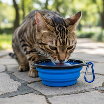 gamelle-pour-chat_bleue et mousqueton bleu