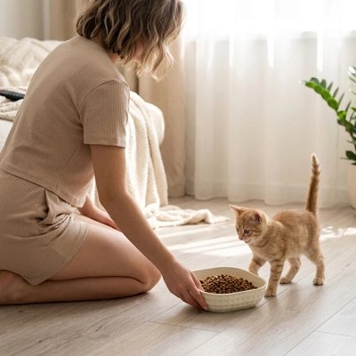 Gamelles chaton - chaton qui va manger
