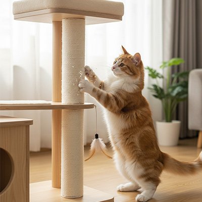griffoir-chat_roux et blanc fait ses griffes