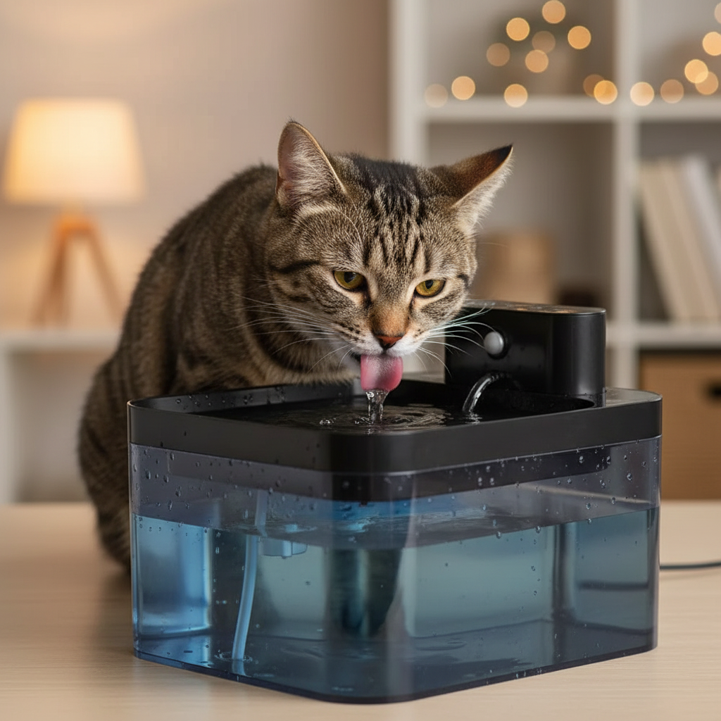 Fontaine chat sans fil Gros plan chat buvant