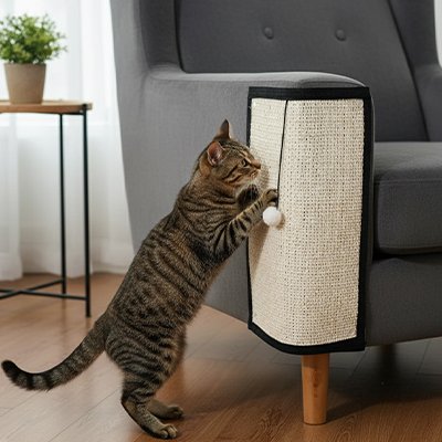 tapis-griffoir-chat avec une balle