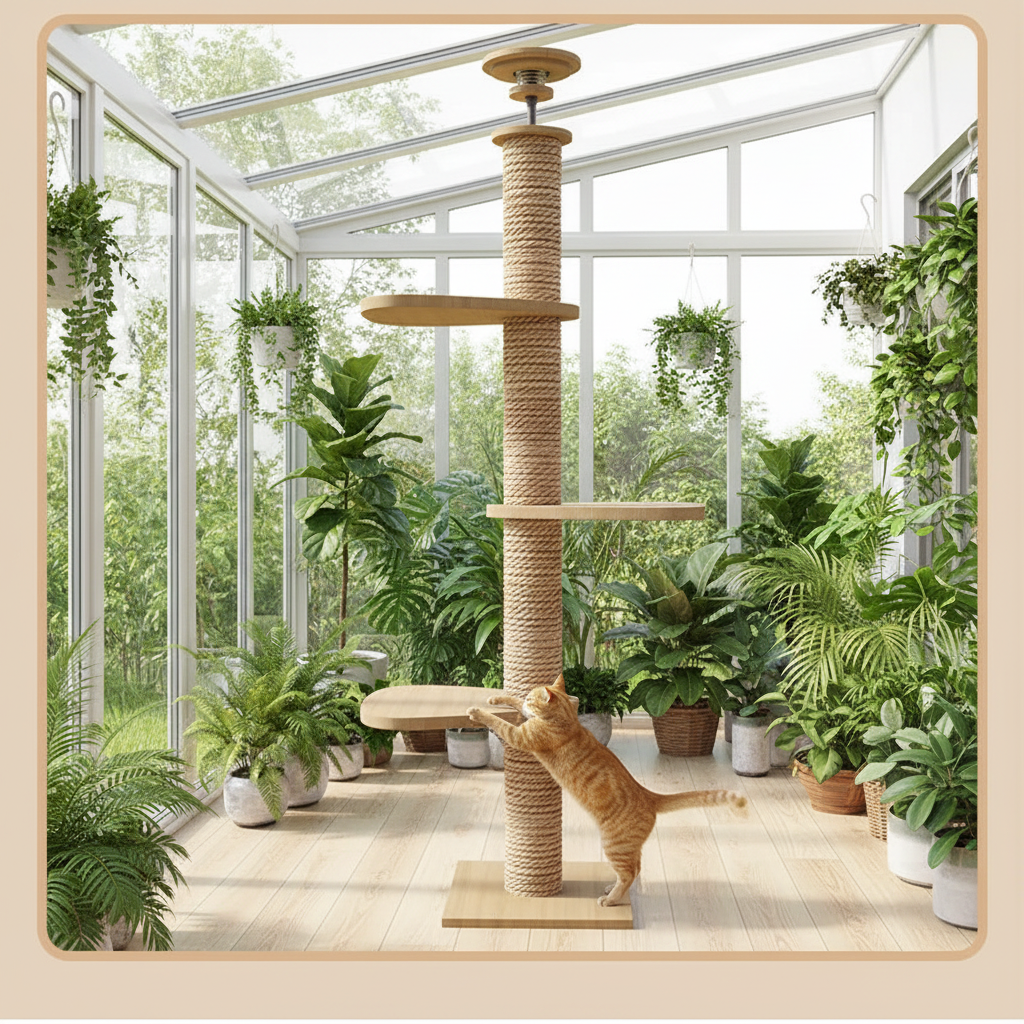 Un chat sur l'arbre dans la véranda